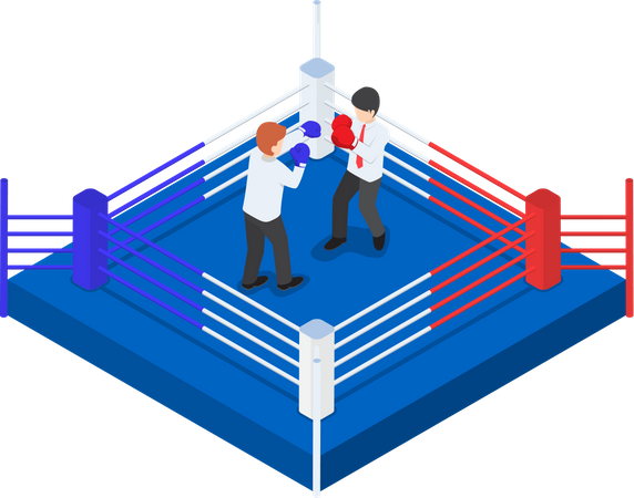 Empresarios peleando en el ring de boxeo  Ilustración