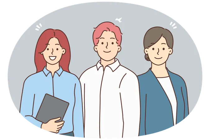Empresários posando juntos mostrando união e liderança  Ilustração
