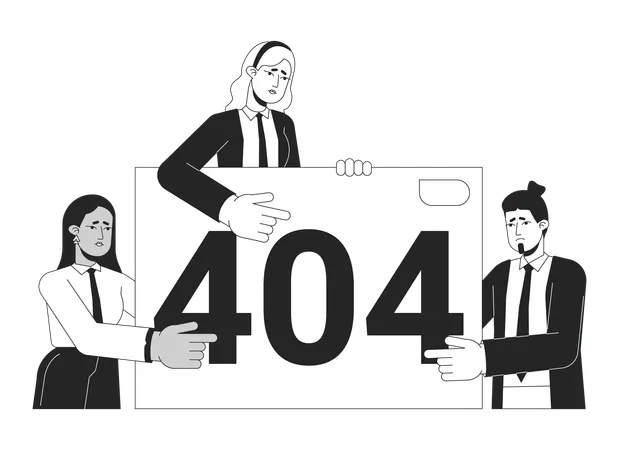 Error de presentación de empresarios mensaje flash de error 404 en blanco y negro  Ilustración