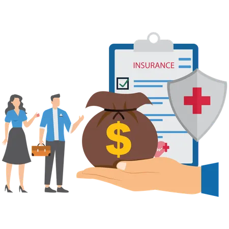 Personas de negocios que toman seguridad financiera mediante seguros  Ilustración