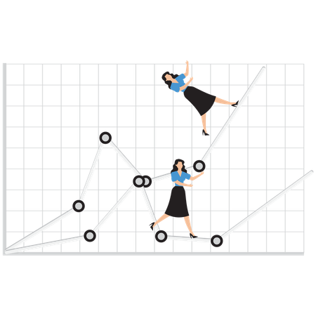 Gráfico de líneas de gestión empresarial de personas de negocios  Ilustración