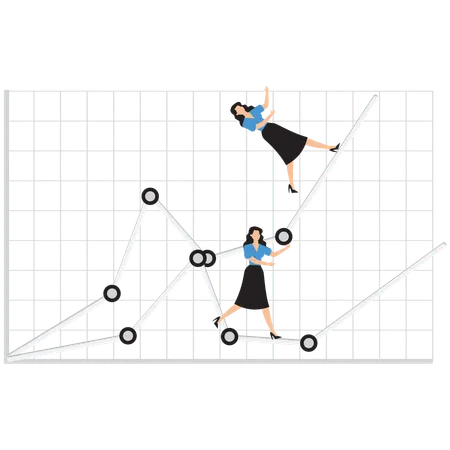 Gráfico de líneas de gestión empresarial de personas de negocios  Ilustración