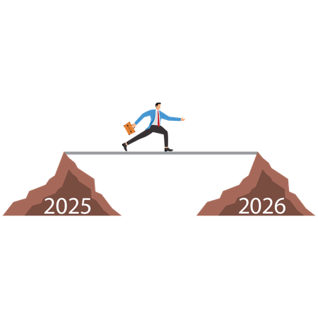 Pessoas de negócios saltam de 2025 para 2026  Ilustração