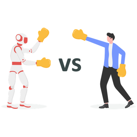 Empresarios se enfrentan a un robot en un combate de boxeo  Ilustración