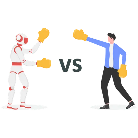 Empresarios se enfrentan a un robot en un combate de boxeo  Ilustración