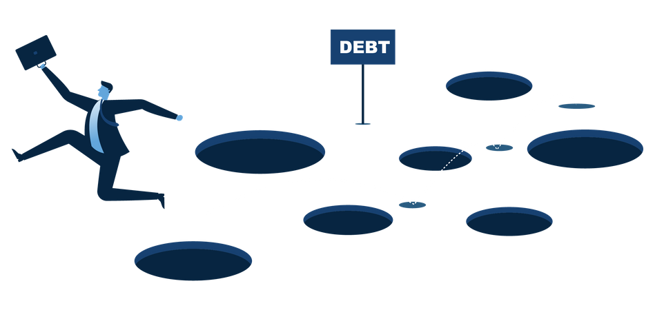 Empresários tentando administrar seus negócios em estado de dívida  Ilustração