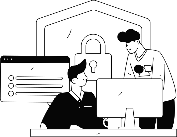 Gente de negocios trabajando en seguridad cibernética  Ilustración