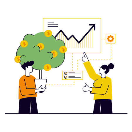 Empresarios trabajando en el crecimiento de la inversión  Ilustración