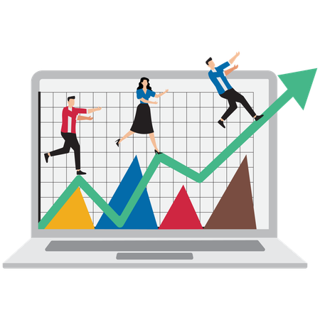 Empresarios trabajando en un gráfico de crecimiento empresarial  Ilustración