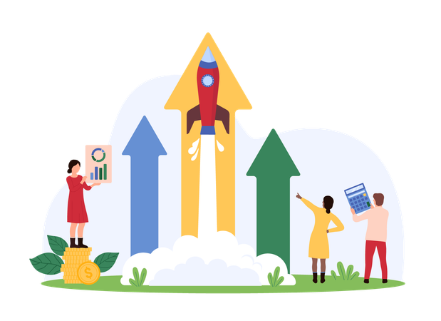 Gente de negocios trabajando en una startup exitosa  Ilustración