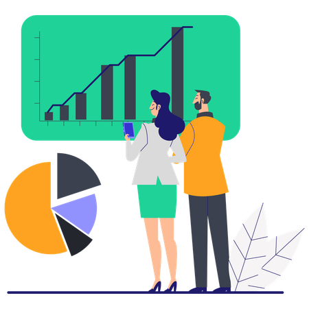 Personas de negocios trabajando en el seguimiento del rendimiento  Ilustración