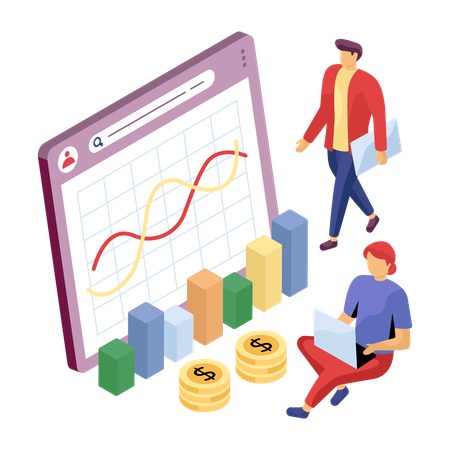 Gente de negocios trabajando en investigación de mercado  Ilustración