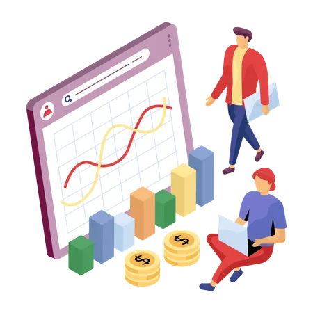 Gente de negocios trabajando en investigación de mercado  Ilustración