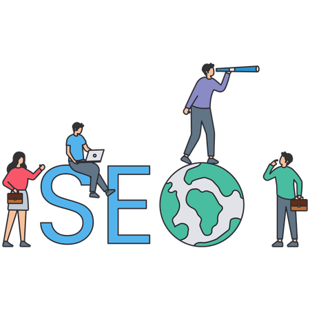 Gente de negocios trabajando en la optimización SEO  Ilustración