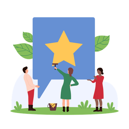 Gente de negocios trabajando en la retroalimentación de estrellas  Ilustración