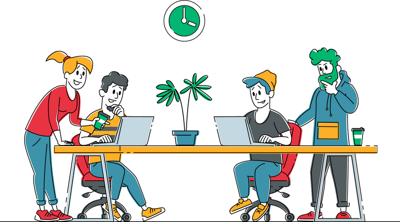 Empresários trabalham em empresa de co-working  Ilustração