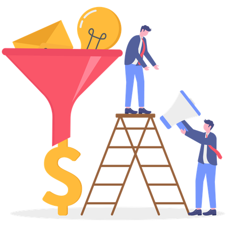 Empresários trabalhando em automação de marketing  Ilustração
