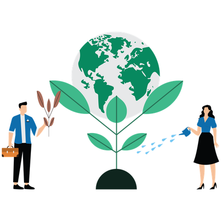 Empresários trabalhando em projetos ecológicos  Ilustração