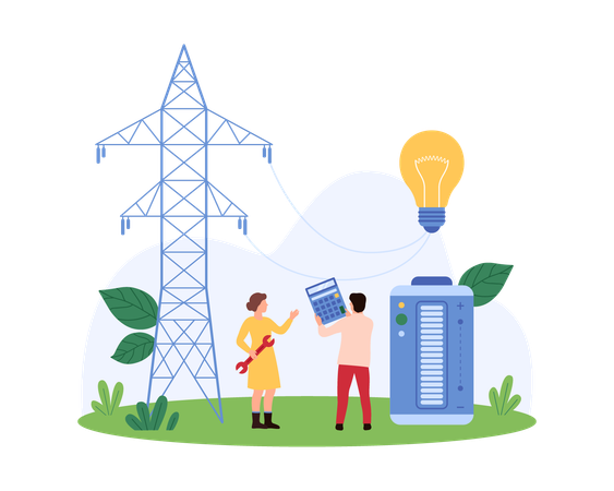 Empresários trabalhando na gestão de energia  Ilustração