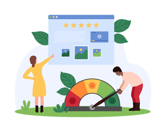 Empresários trabalhando na gestão de feedback do cliente  Ilustração