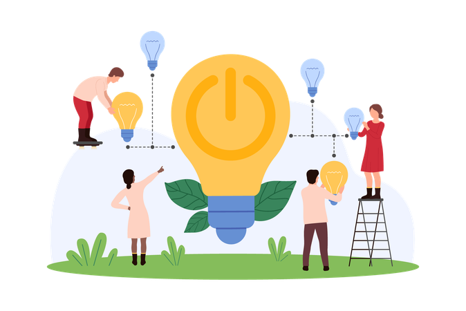 Empresários trabalhando no desenvolvimento de ideias de energia verde  Ilustração