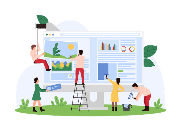 Empresários trabalhando no desenvolvimento de sites  Ilustração