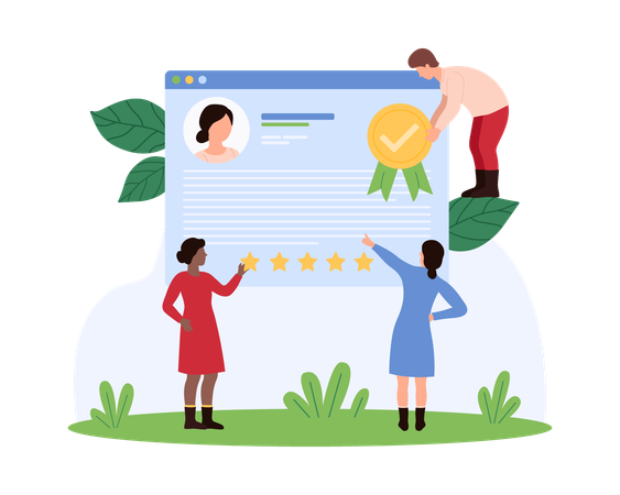 Empresários trabalhando com feedback do cliente  Ilustração