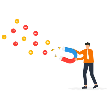 Empresários usam ímãs para atrair pensamentos positivos e negativos  Ilustração