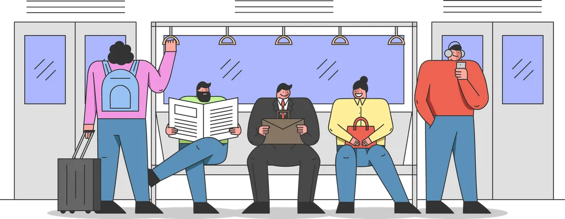 Pessoas de negócios viajando de metrô  Ilustração