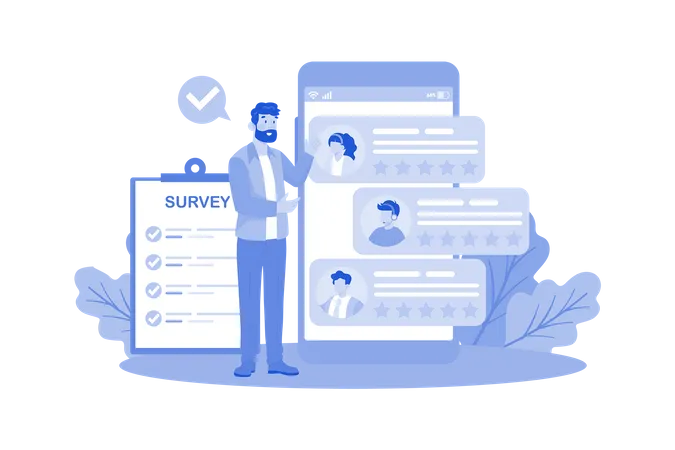 Empresas que realizan encuestas en línea para obtener comentarios de los clientes.  Ilustración