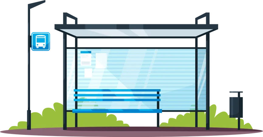 Empty Bus Station Semi Flat RGB Color Vector Illustration Bus Shelter With No People Public Transport Modern Infrastructure And Transportation Isolated Cartoon Object On White Background Illustration