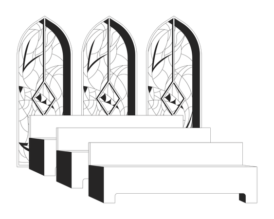 ステンドグラスのある空の教会内部  イラスト
