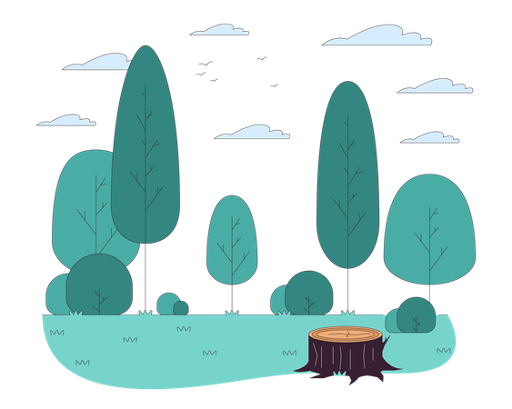 Empty glade with tree stump in wood  Illustration