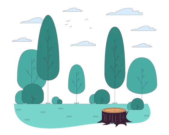 Empty Glade With Tree Stump In Wood Line Cartoon Flat Illustration Travelling To Summer Forest 2 D Lineart Objects Isolated On White Background Picturesque Landscape Scene Vector Color Image Illustration