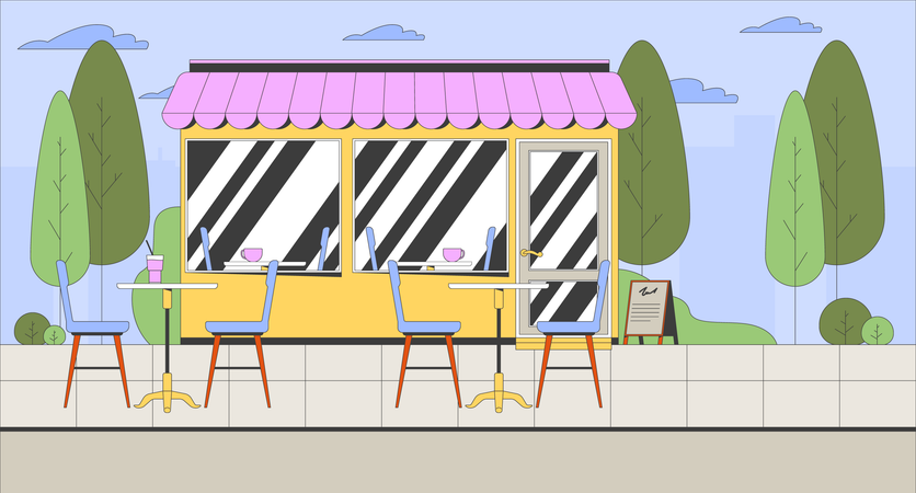 Empty outdoor cafe with storefront  Illustration
