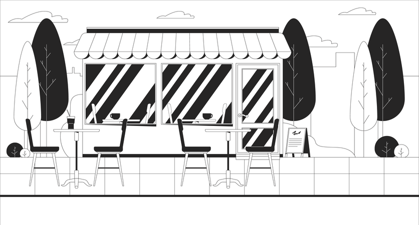 Empty outdoor cafe with storefront  Illustration