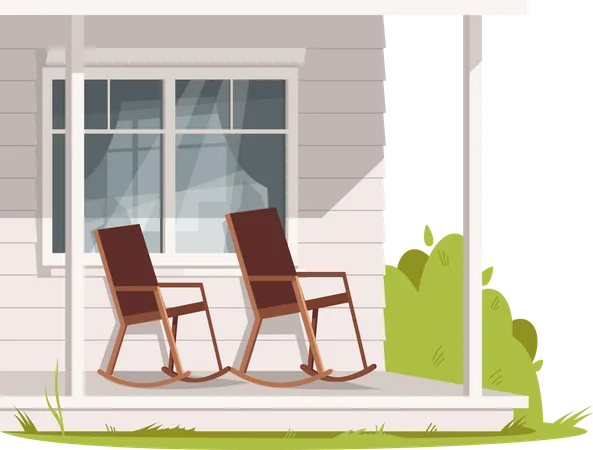 Empty Rocking Chairs At outside of house  Illustration