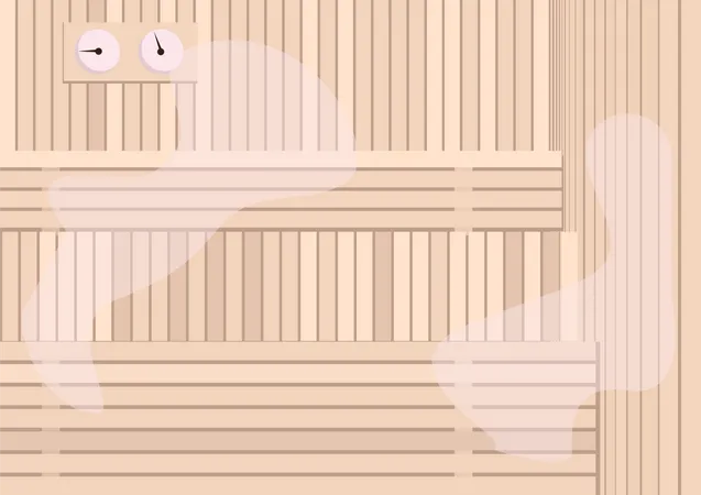 Empty Steam Room Flat Color Vector Illustration Sauna Bathhouse 2 D Cartoon Interior With Heat Indicators On Background Fitness Center Spa Salon Vaporarium Relaxation Procedure Healthy Lifestyle Illustration