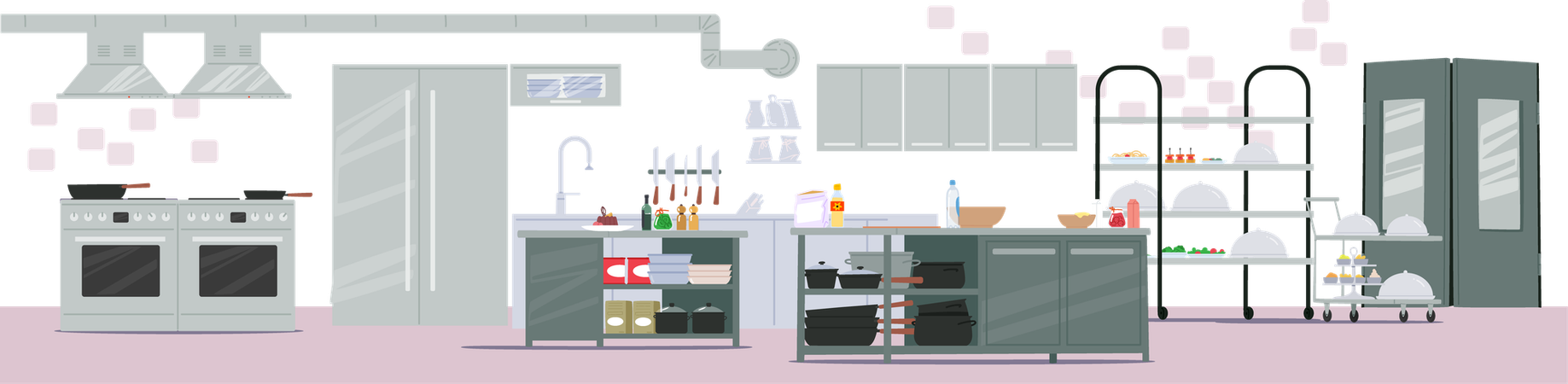 Empty well-equipped restaurant kitchen interior with oven  Illustration