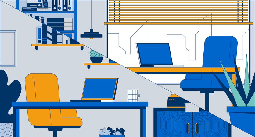 Empty workplaces for virtual meeting laptops  Illustration