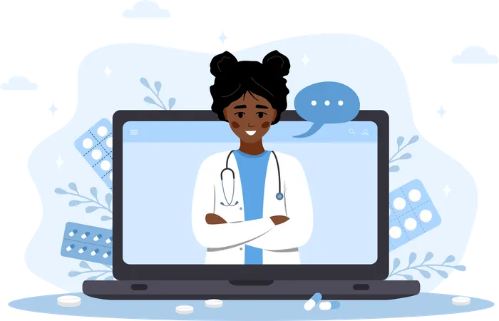 Femme médecin africaine en ligne  Illustration