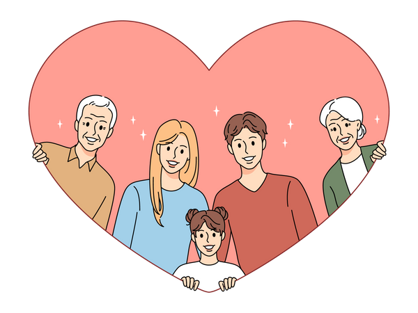 Familia encantadora posando juntos  Ilustración