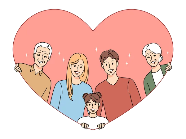 Familia encantadora posando juntos  Ilustración