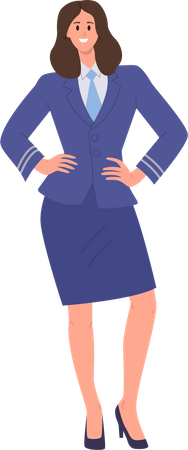 Encantadora azafata vestida con uniforme de tripulación de avión de línea aérea  Ilustración