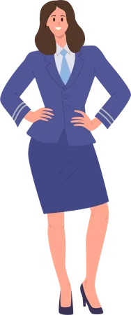 Encantadora azafata vestida con uniforme de tripulación de avión de línea aérea  Ilustración