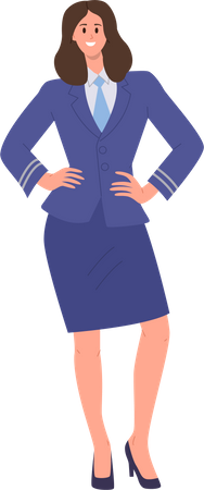 Mulher encantadora aeromoça vestida com uniforme de tripulação de avião  Ilustração