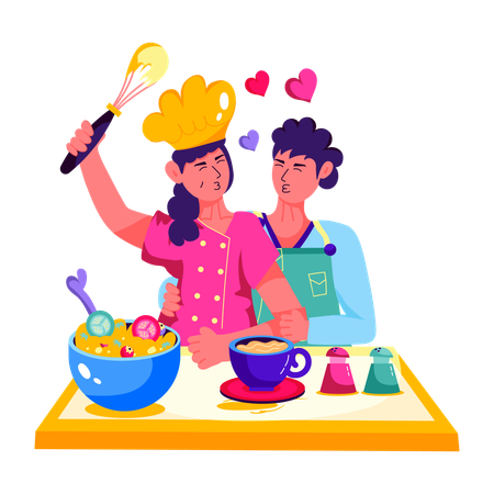 Encantadora pareja cocinando juntos  Ilustración