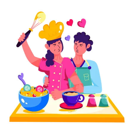 Encantadora pareja cocinando juntos  Ilustración