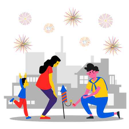 Encender petardo en víspera de año nuevo  Ilustración
