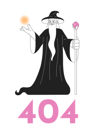 魔法使いがマジックトリックをやっている黒と白のエラー 404  イラスト